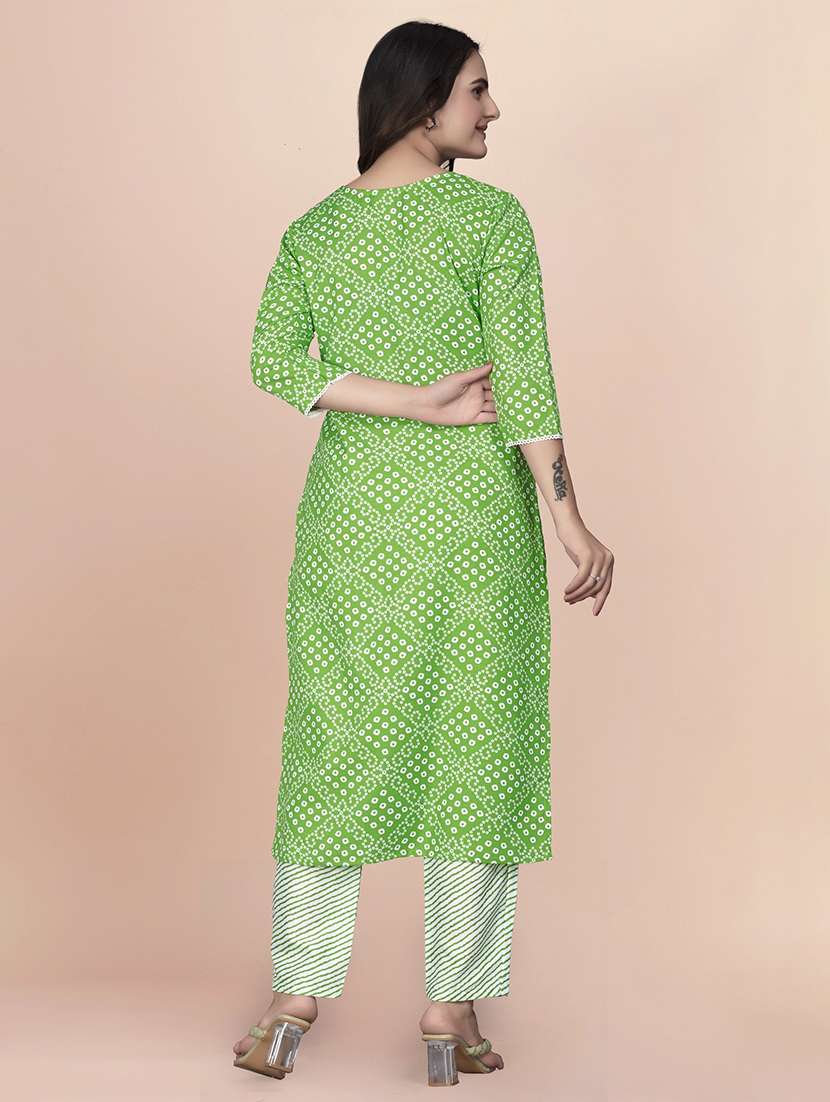 women printed three quarter sleeve kurta pant set - 22042218 - Standard Image - 2