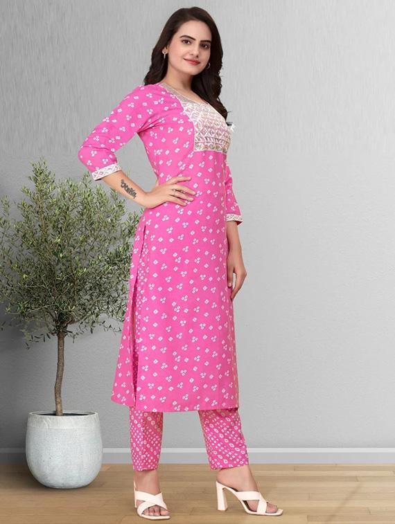 women printed three quarter sleeve kurta and pant set - 22042219 - Standard Image - 2