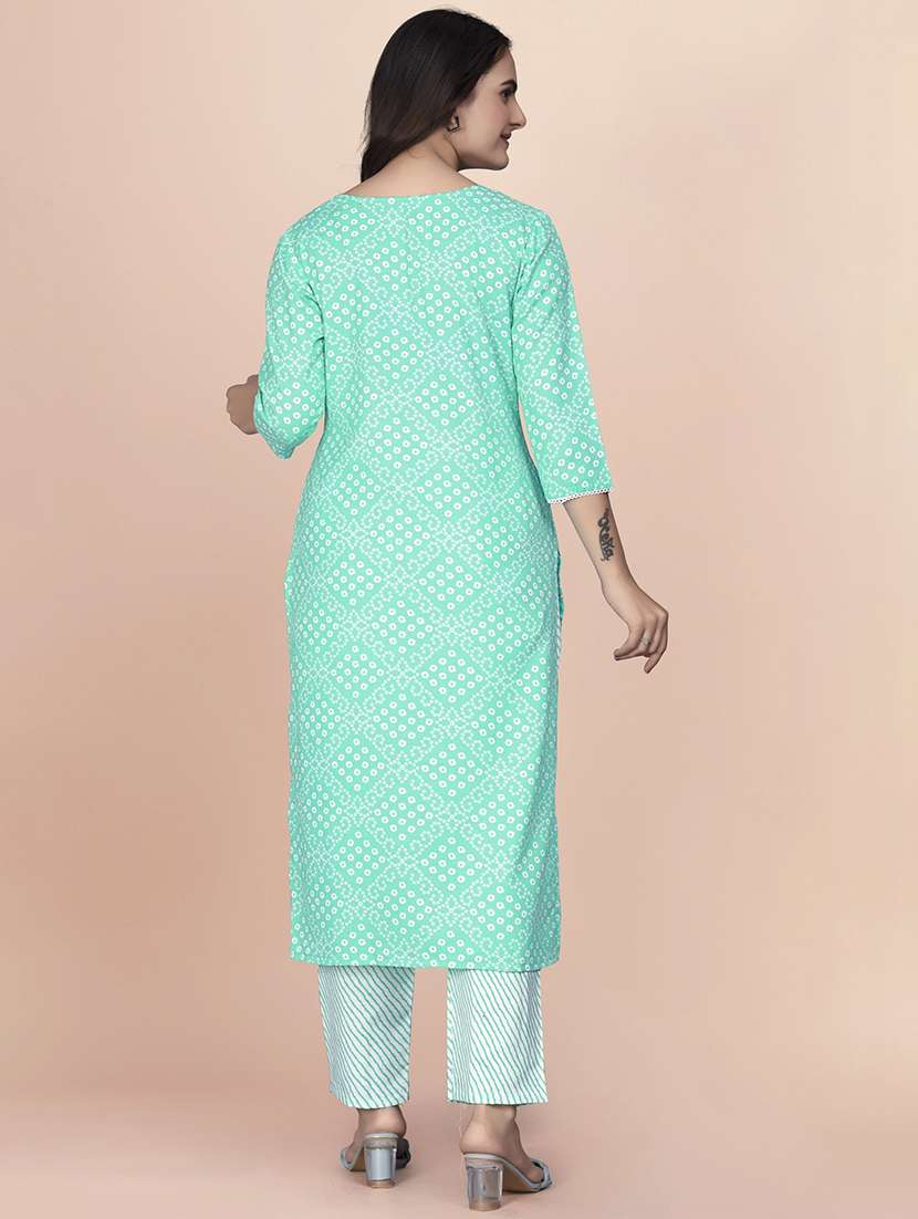 women printed three quarter sleeve kurta pant set - 22042222 - Standard Image - 2