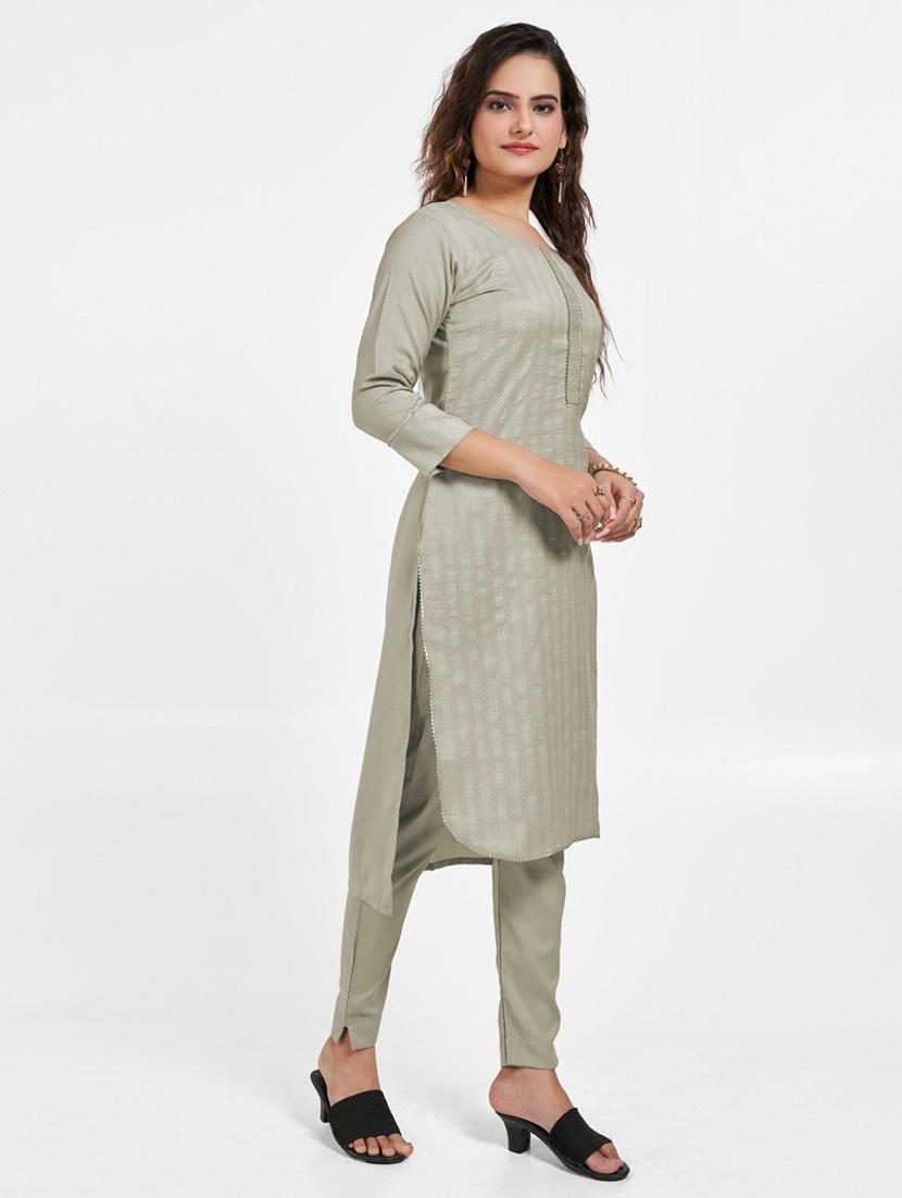 women solid three quarter sleeve kurta and pant set - 22042223 - Standard Image - 2