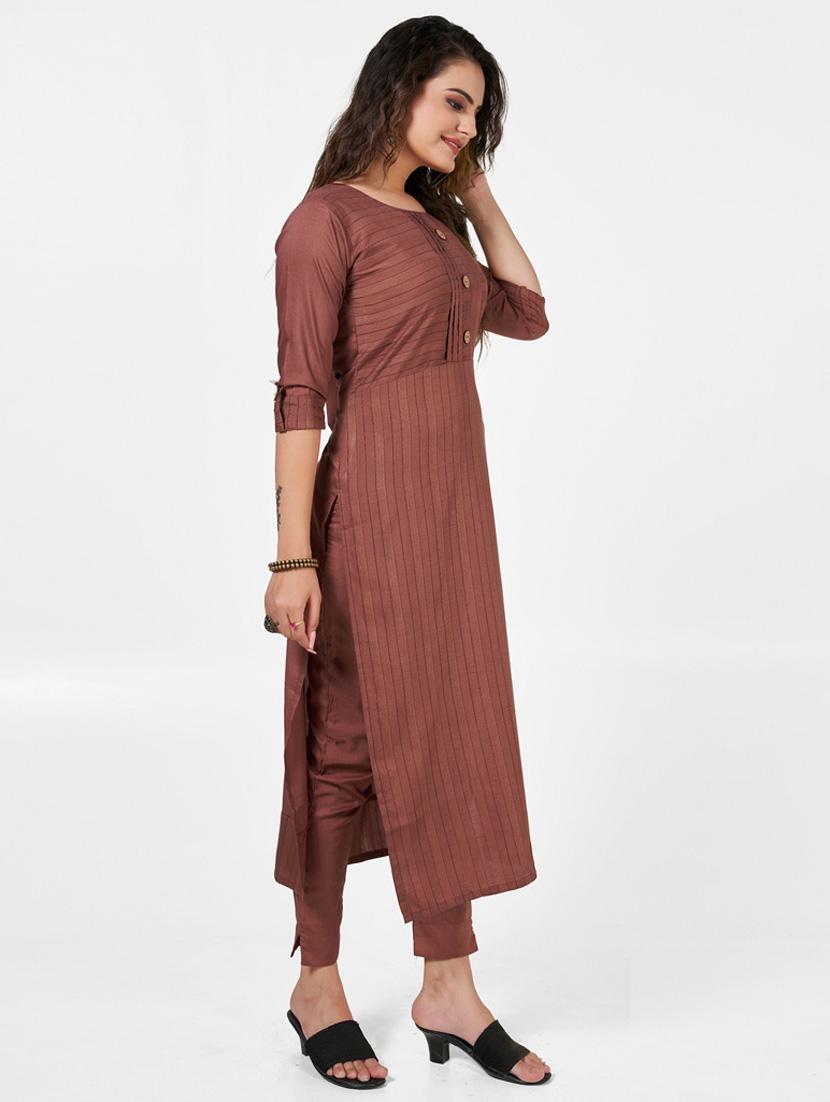 women printed three quarter sleeve kurta and pant set - 22042224 - Standard Image - 2