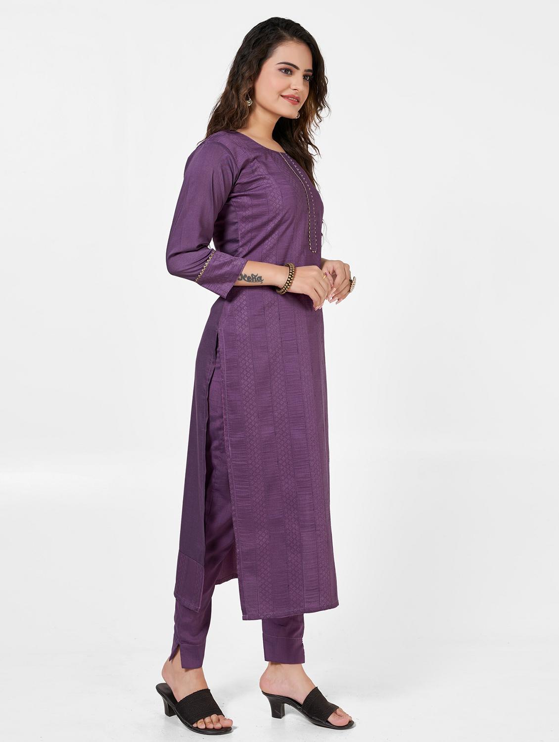 women solid three quarter sleeve kurta and pant set - 22042227 - Standard Image - 2