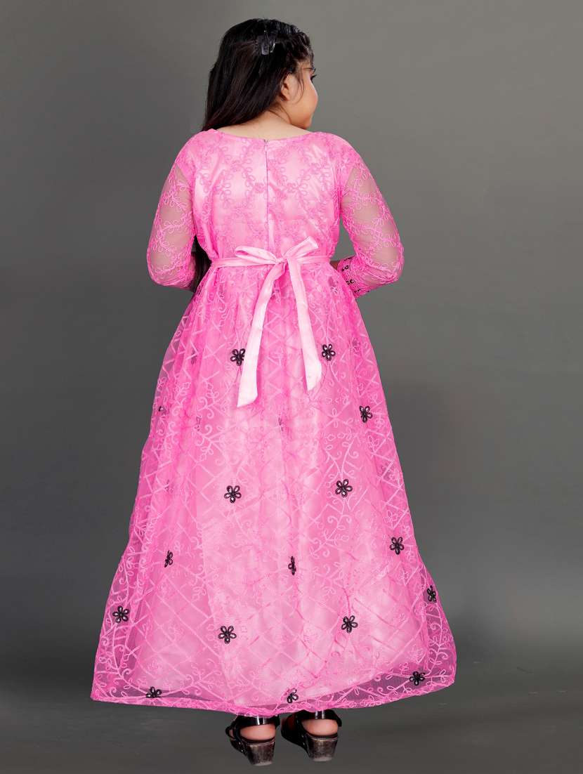 women pink embroidered fit & flare party gown - 22042230 - Standard Image - 2