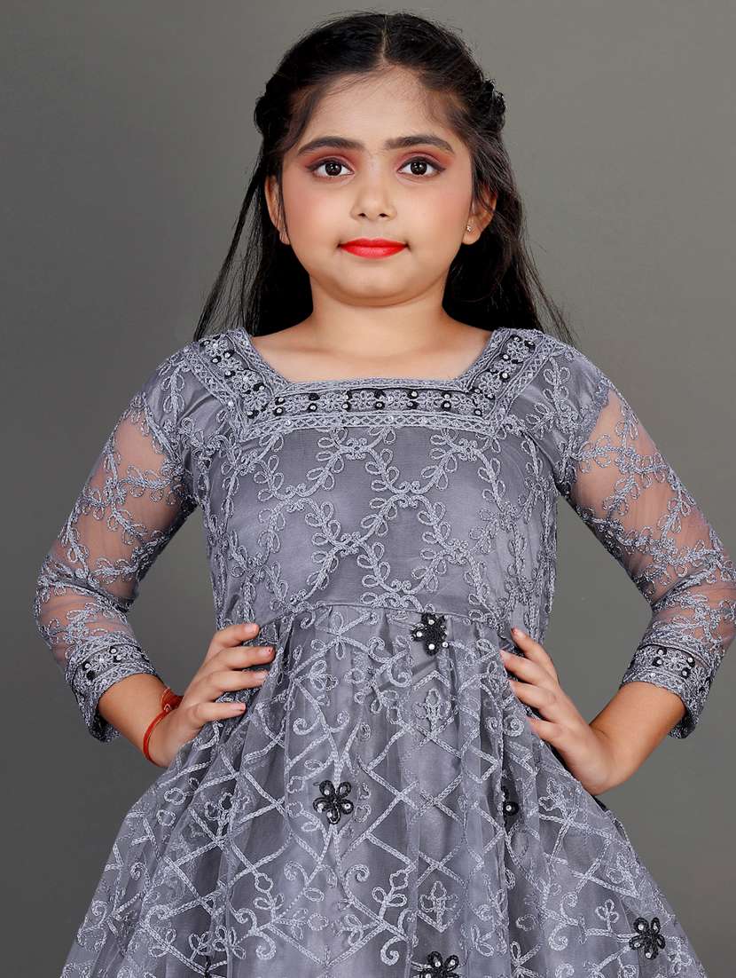 women grey embroidered fit & flare party gown - 22042231 - Standard Image - 2