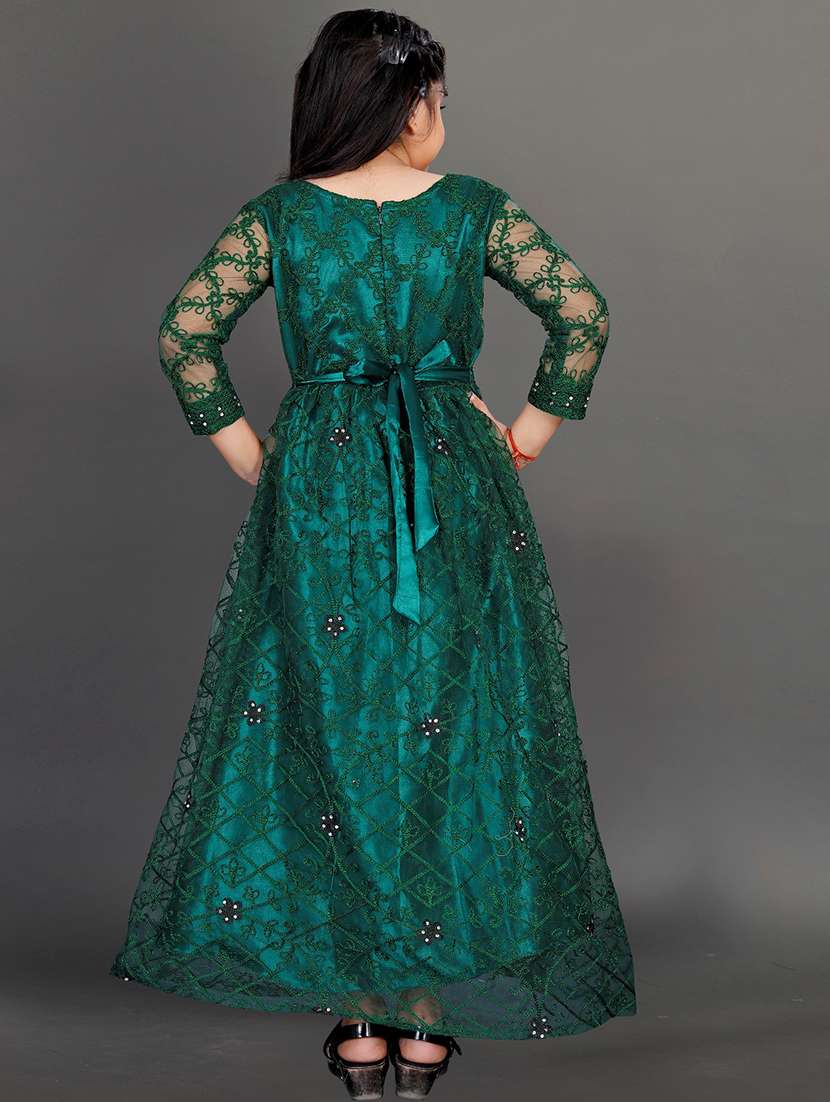 girls green embroidered fit & flare party gown - 22042232 - Standard Image - 2