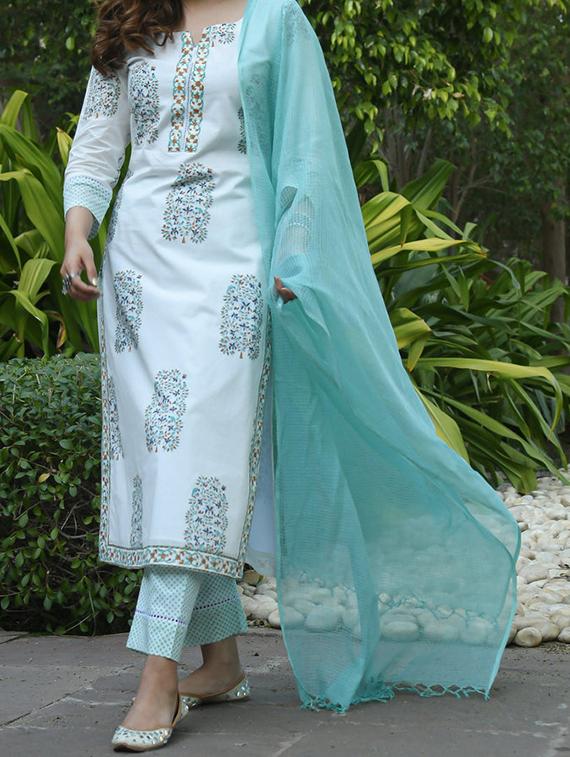 girls printed kurta and pant with dupatta set - 22042238 - Standard Image - 2