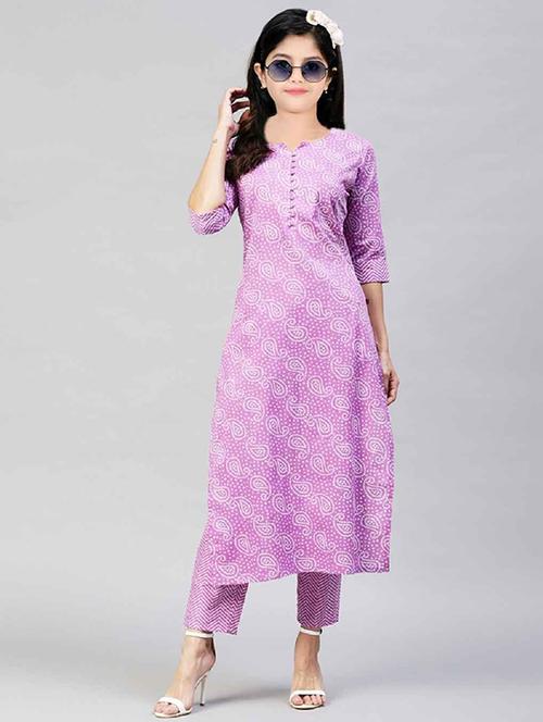 girls printed three quarter sleeve kurta and pant set - 22042249 - Standard Image - 0