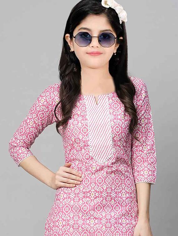 girls printed three quarter sleeve kurta and pant set - 22042250 - Standard Image - 2