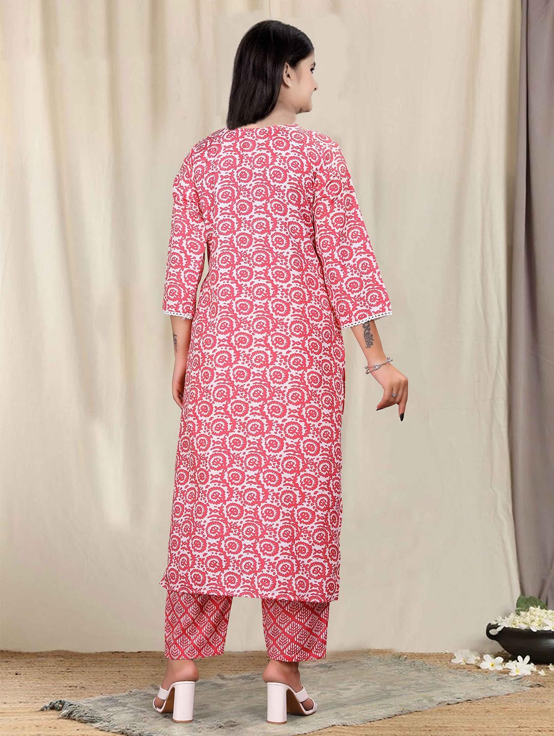 girls printed three quarter sleeve kurta and pant set - 22042252 - Standard Image - 2