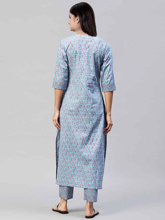 girls printed three quarter sleeve kurta and pant set - 22042253 - Standard Image - 2