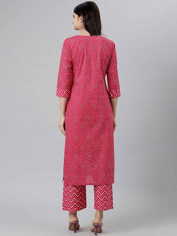 girls printed three quarter sleeve kurta and pant set - 22042266 - Standard Image - 2