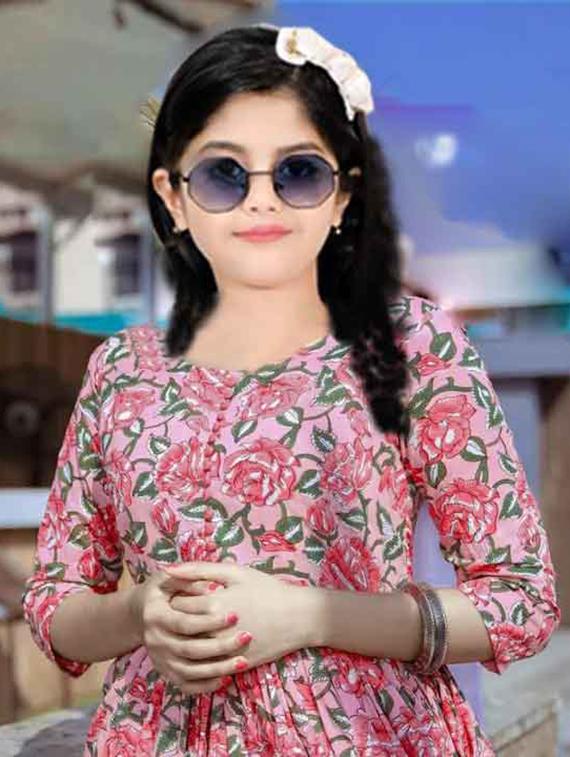 girls printed three quarter sleeve kurta and pant set - 22042267 - Standard Image - 2