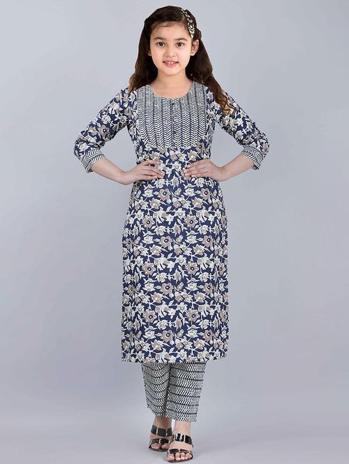 printed rayon kurta pant set blue - 22042272 - Standard Image - 0
