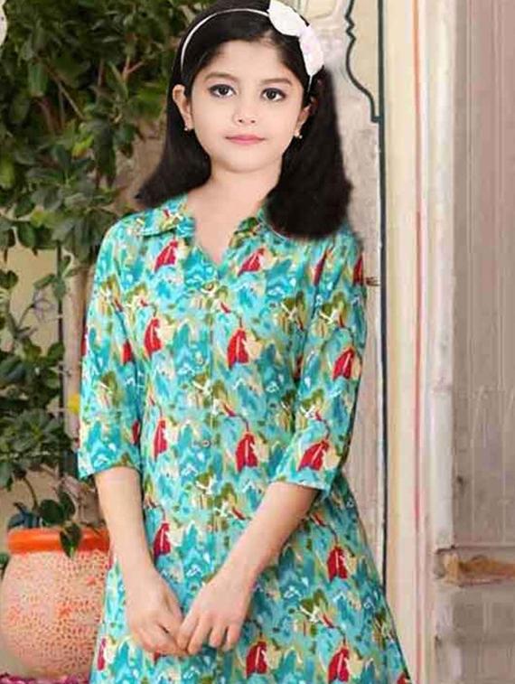 girls printed three quarter sleeve kurta and pant set - 22042276 - Standard Image - 2