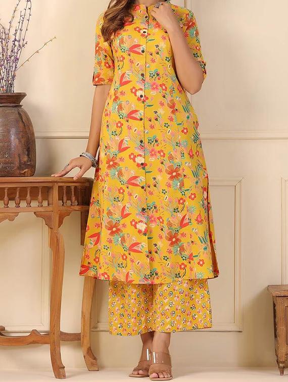 girls printed kurta and palazzo set - 22042278 - Standard Image - 2