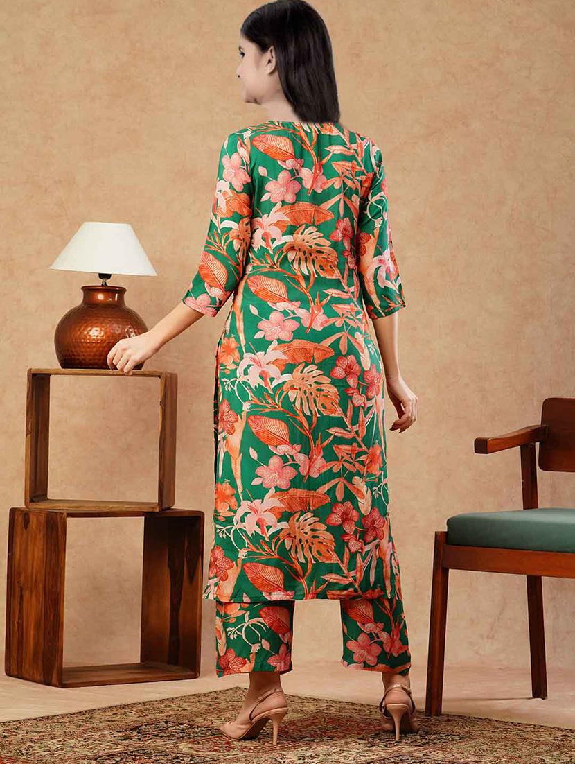 girls printed three quarter sleeve kurta and pant set - 22042283 - Standard Image - 2