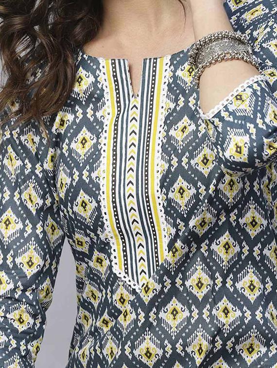 girls printed three quarter sleeve kurta and pant set - 22042286 - Standard Image - 2