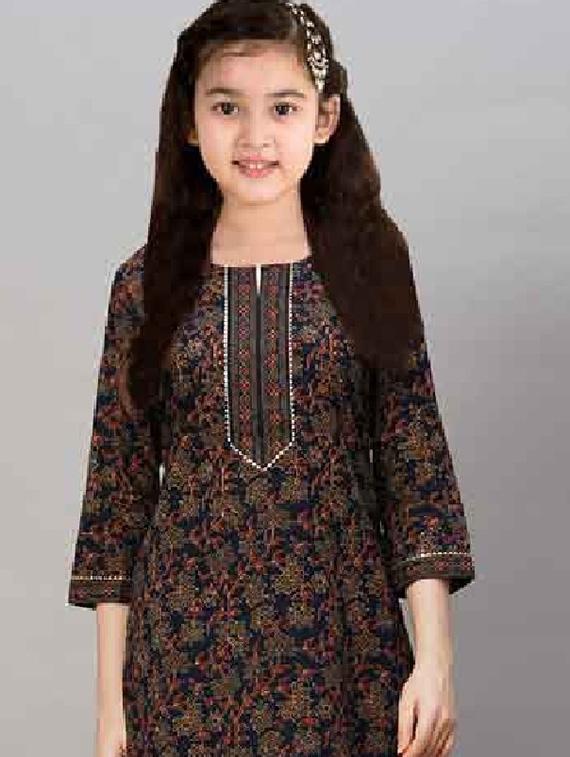 girls printed three quarter sleeve kurta and pant set - 22042291 - Standard Image - 2