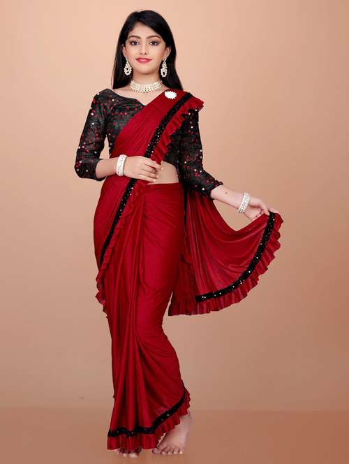 girls embellished ready to wear ruffle saree - 22042294 -  Standard Image - 0