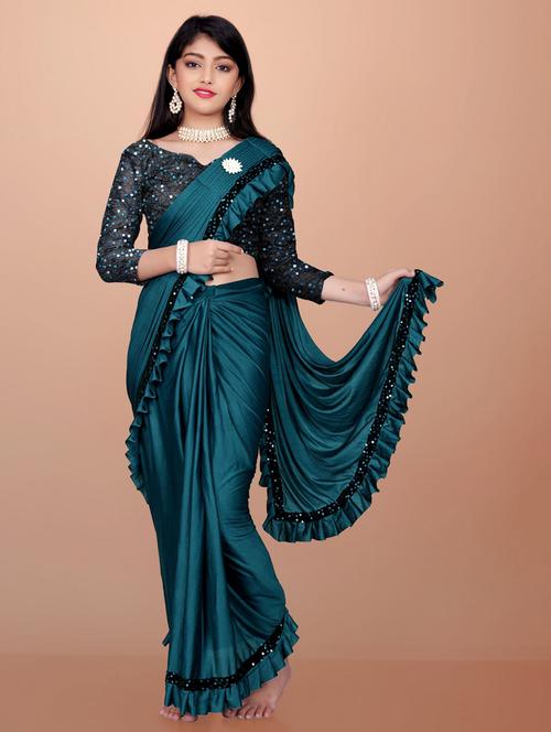 girls embellished ready to wear ruffle saree - 22042296 - Standard Image - 0