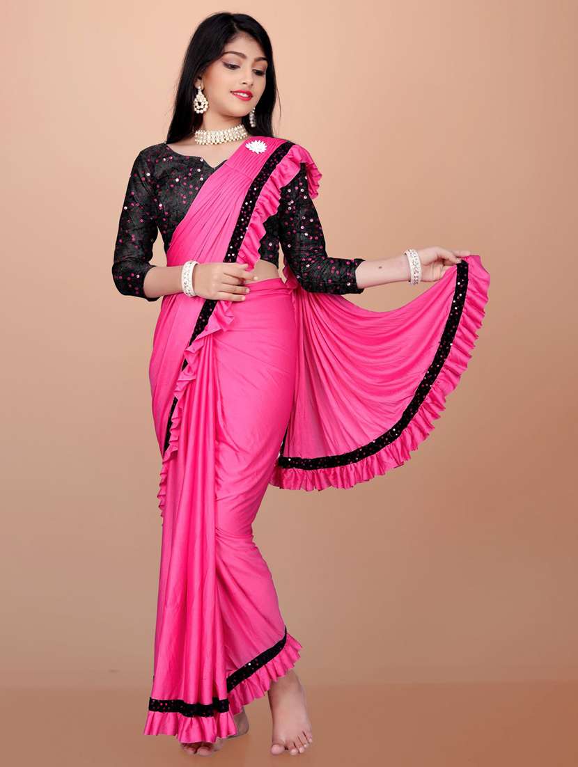 girls embellished ready to wear ruffle saree