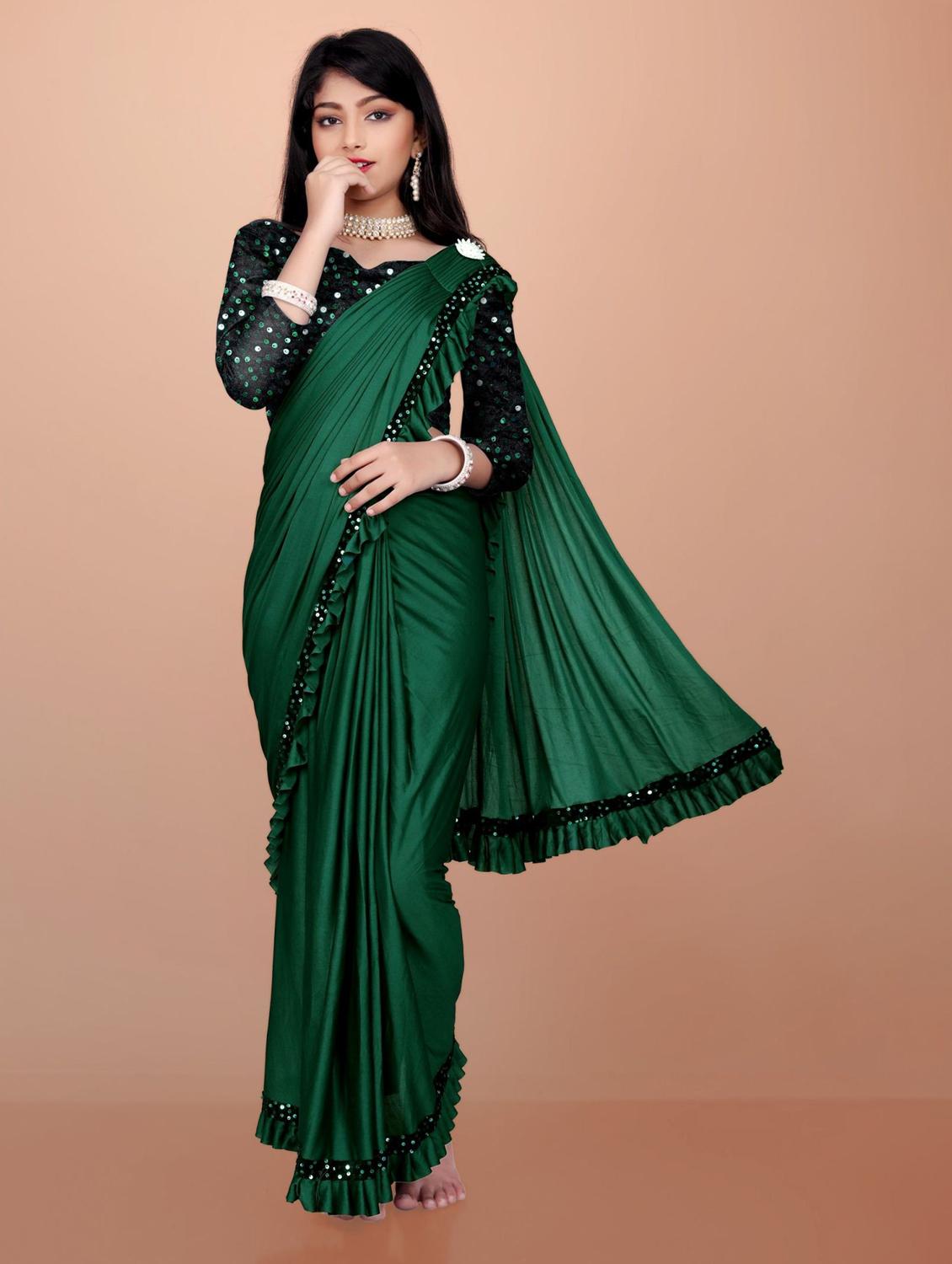 girls embellished ready to wear ruffle saree - 22042299 - Standard Image - 2
