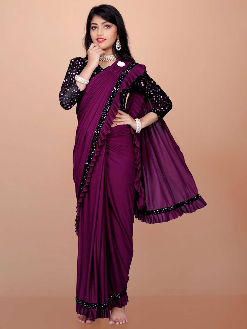 girls embellished ready to wear ruffle saree