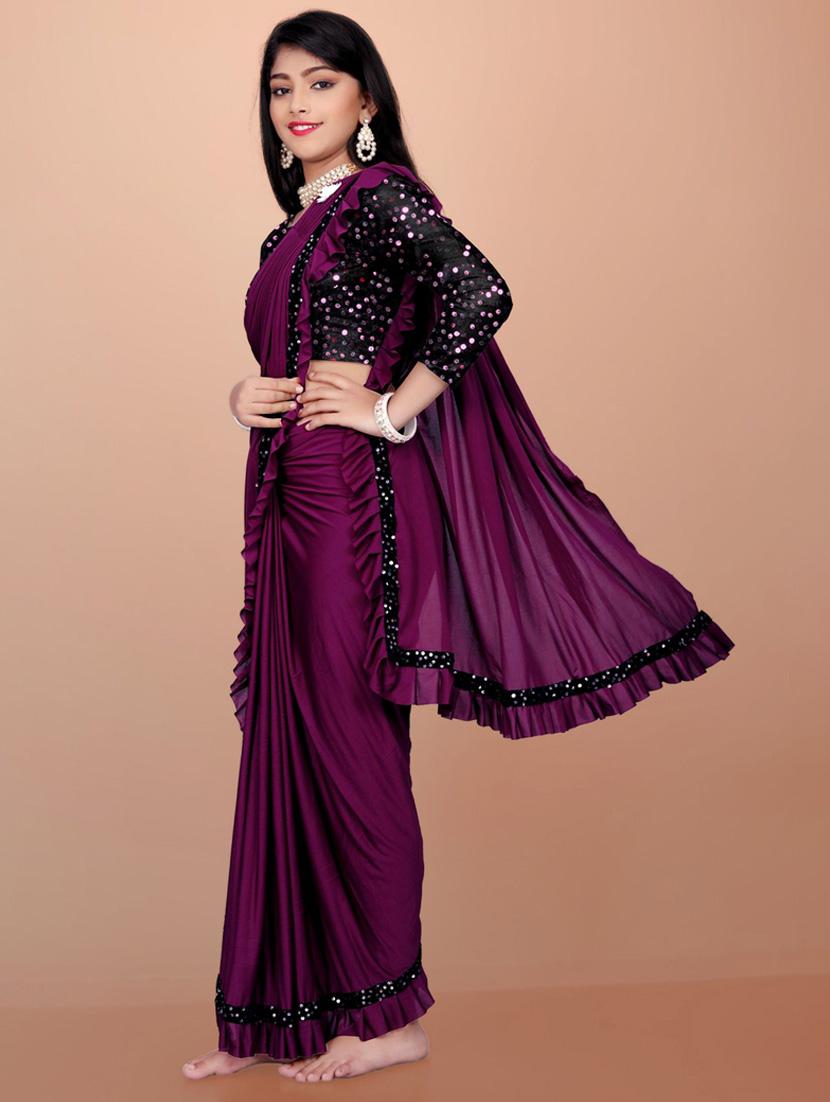 girls embellished ready to wear ruffle saree - 22042300 - Standard Image - 2