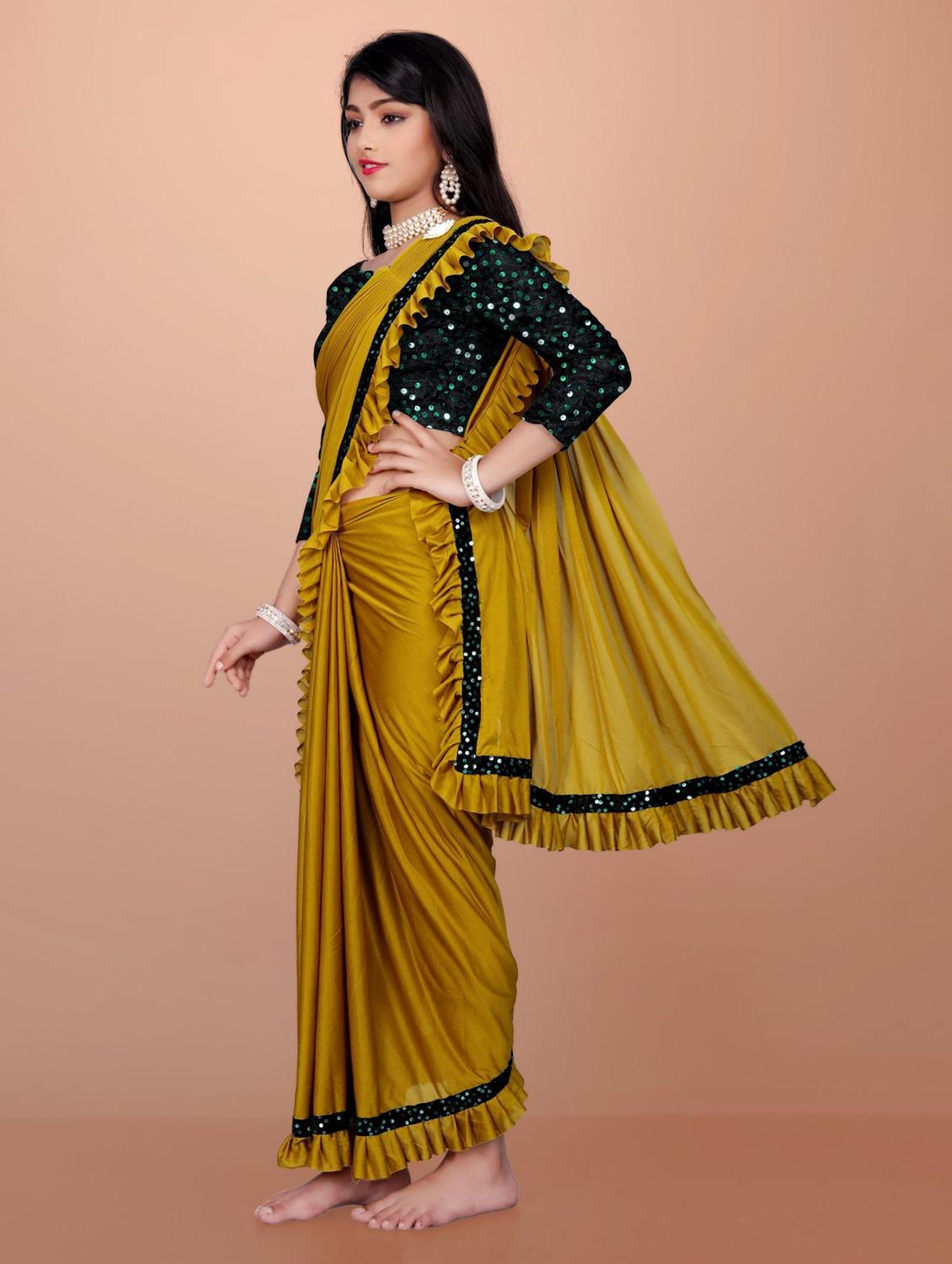 girls embellished ready to wear ruffle saree - 22042301 - Standard Image - 2
