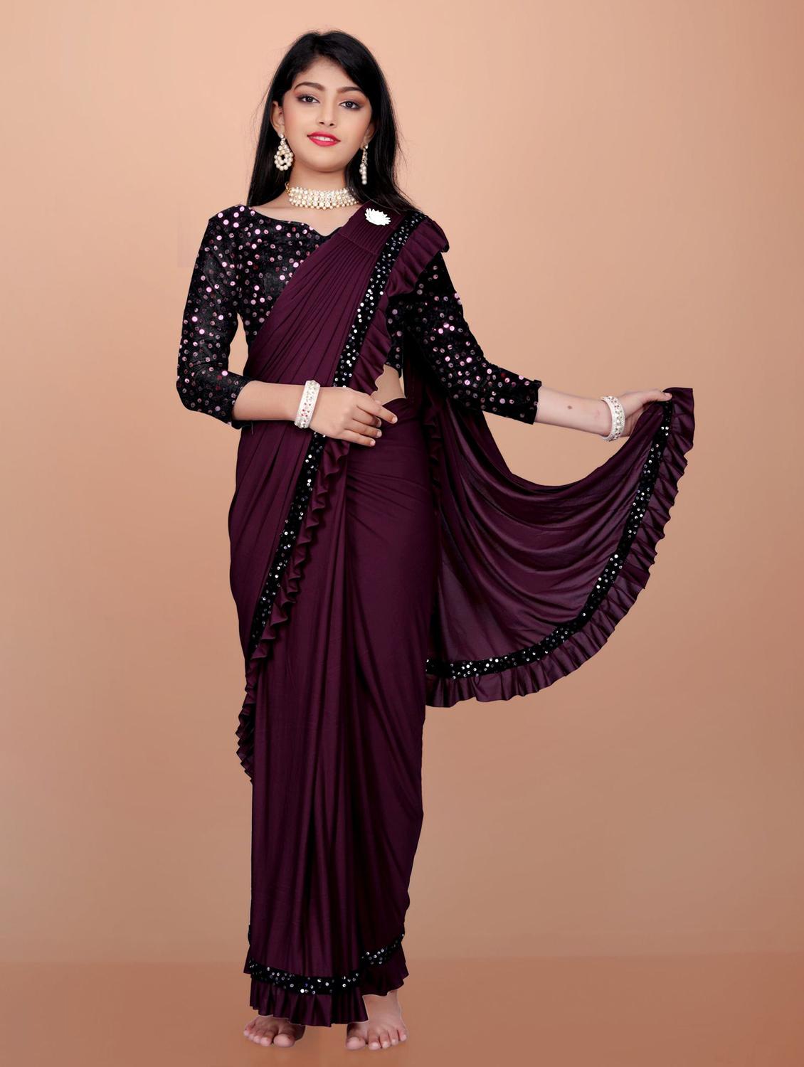 girls embellished ready to wear saree - 22042302 - Standard Image - 2