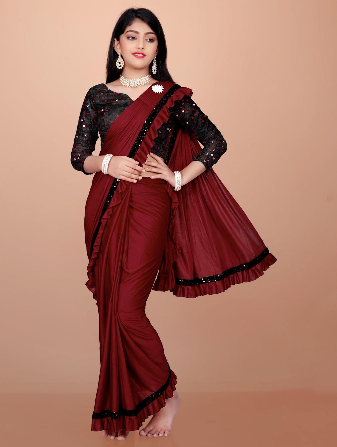 girls embellished ready to wear saree - 22042303 - Zoom Image - 0