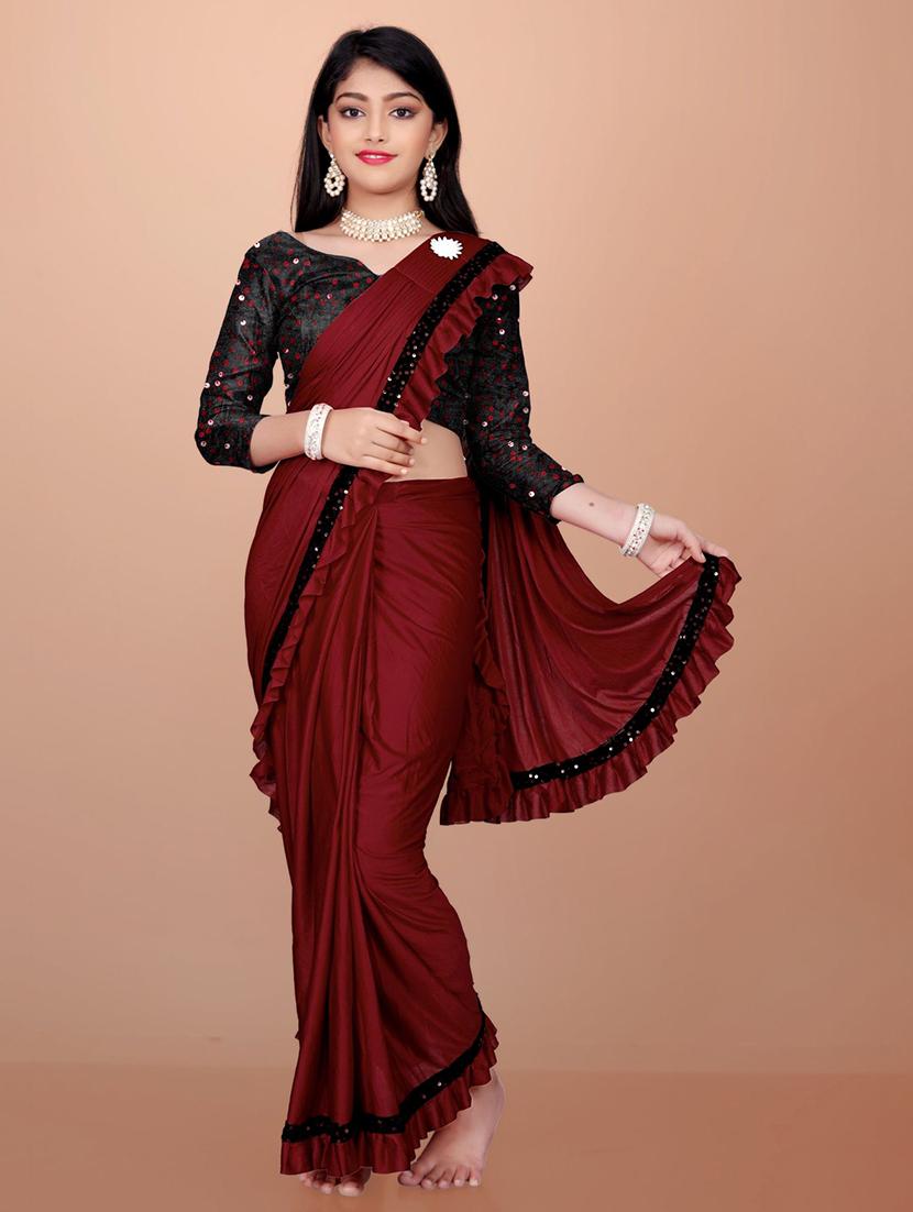 girls embellished ready to wear saree - 22042303 - Standard Image - 2