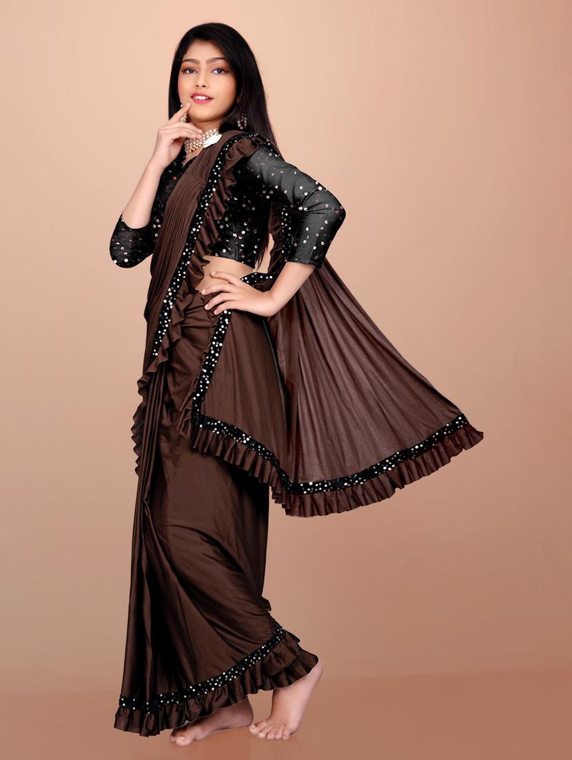girls embellished ready to wear saree - 22042304 - Standard Image - 2