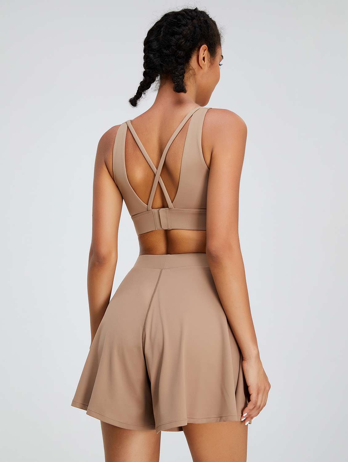 women beige solid active wear set - 22042326 - Standard Image - 2
