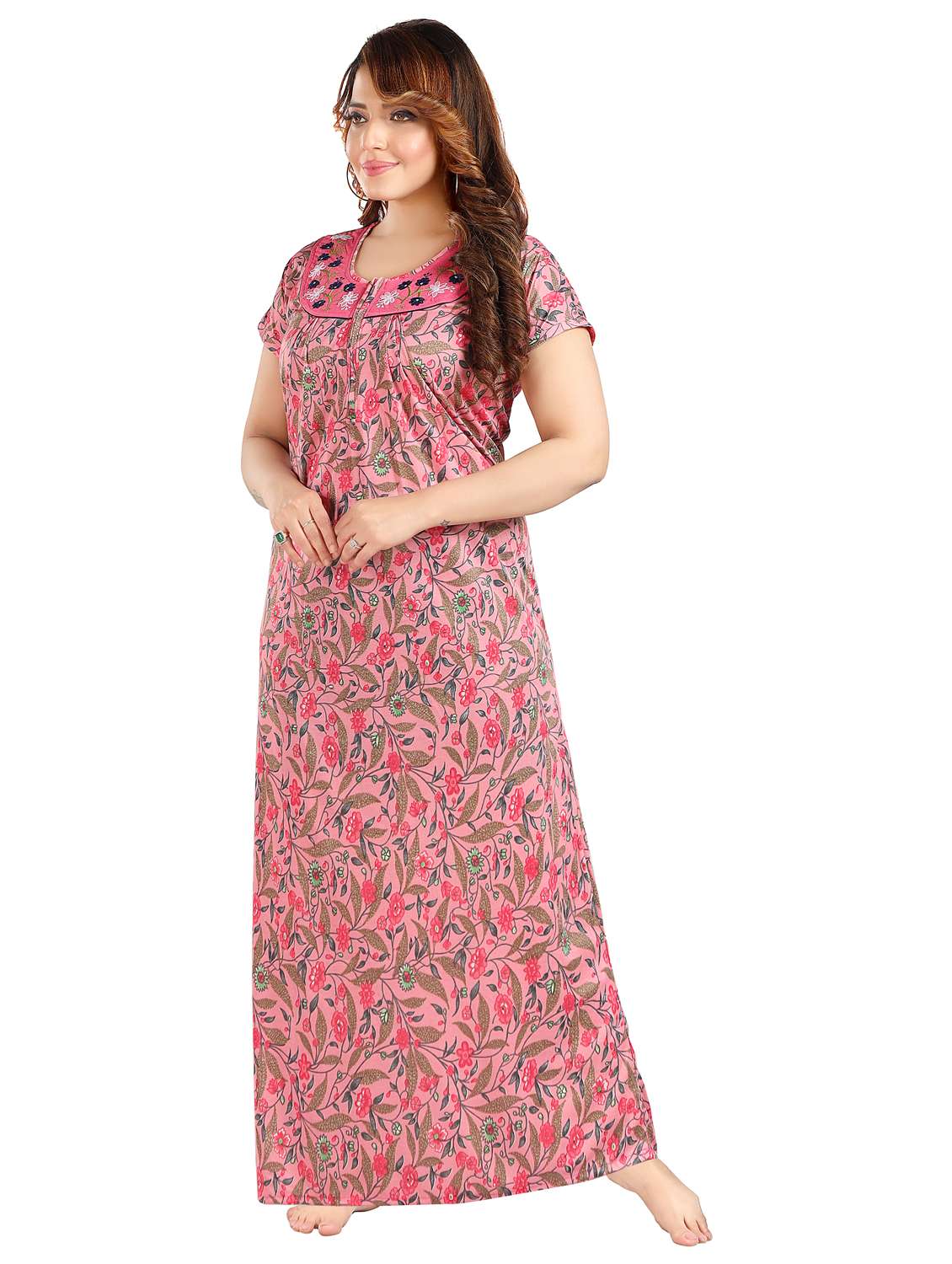 women floral print short sleeve nighty - 22042385 -  Standard Image - 2