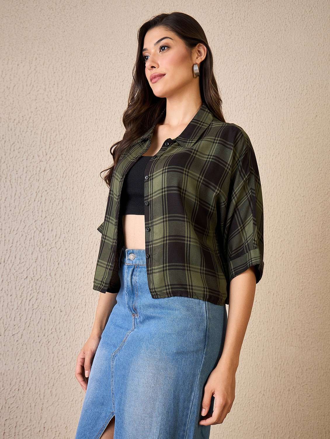 women checkered collared roll up sleeve shirt - 22042411 - Standard Image - 2
