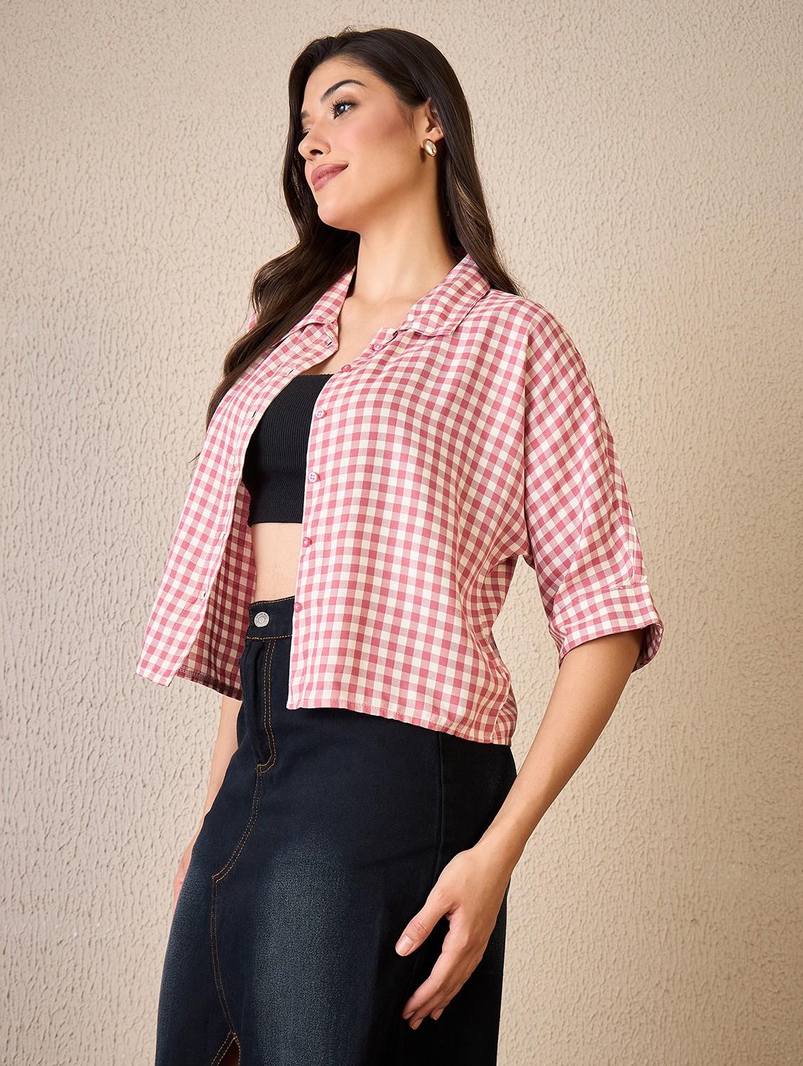 women checkered collared roll up sleeve shirt - 22042413 - Standard Image - 2