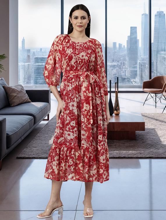 women floral printed puff sleeve tiered dress - 22042416 - Zoom Image - 0