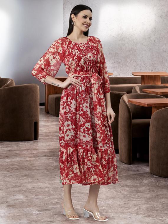 women floral printed puff sleeve tiered dress - 22042416 - Standard Image - 2