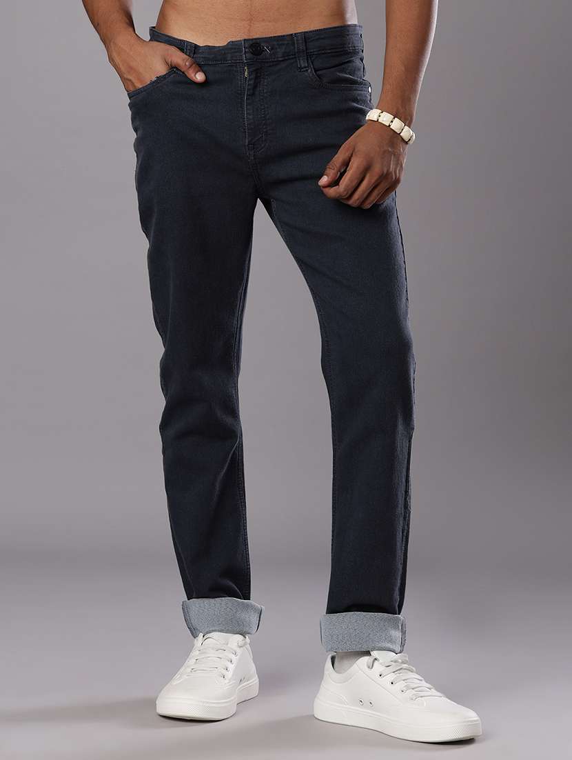 men solid mid rise slim fit jean