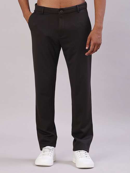 men solid mid rise flat front casual trouser - 22042616 -  Standard Image - 0