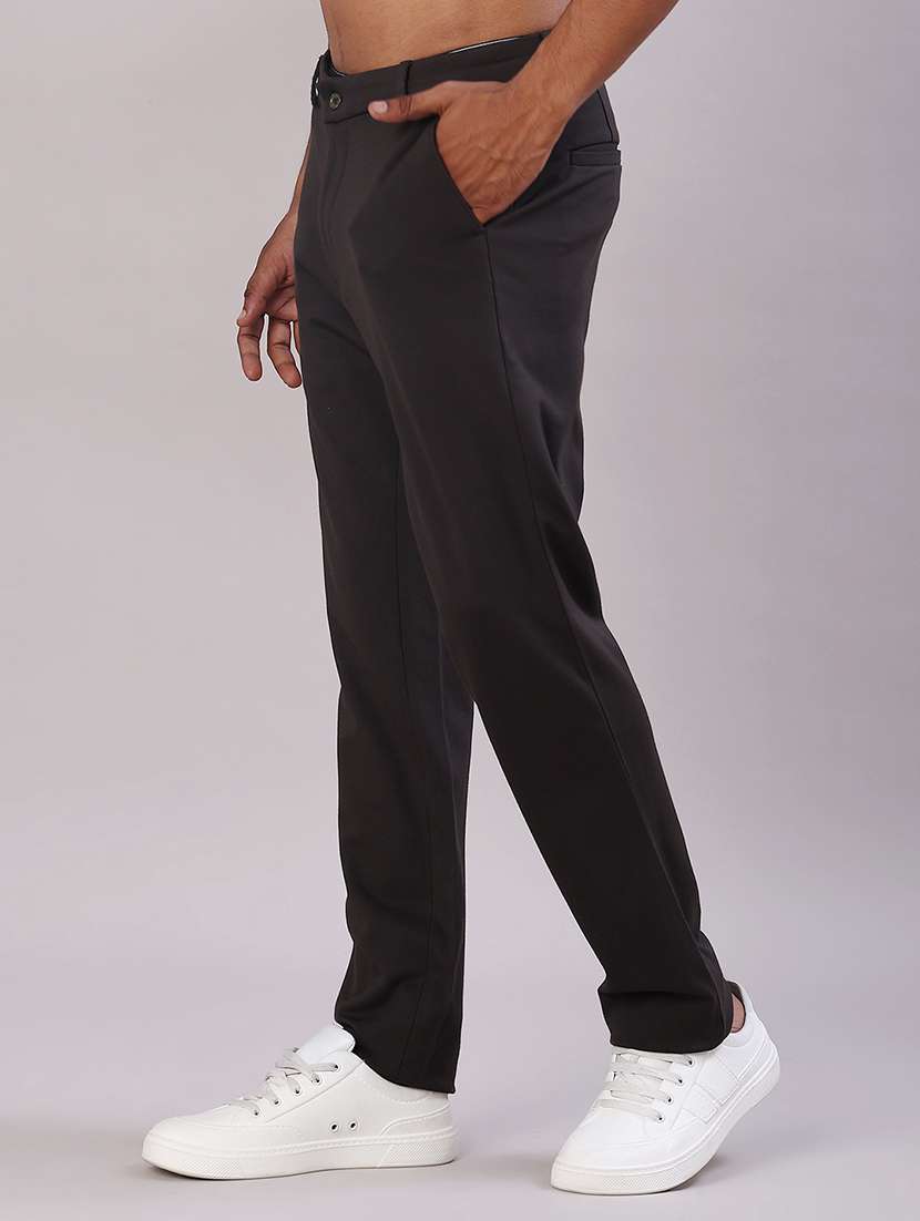 men solid mid rise flat front casual trouser - 22042616 -  Standard Image - 2