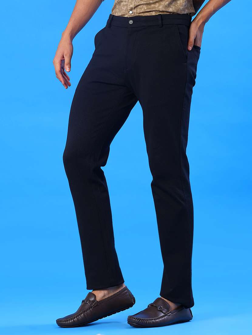 men solid mid rise flat front casual trouser - 22042617 -  Standard Image - 2