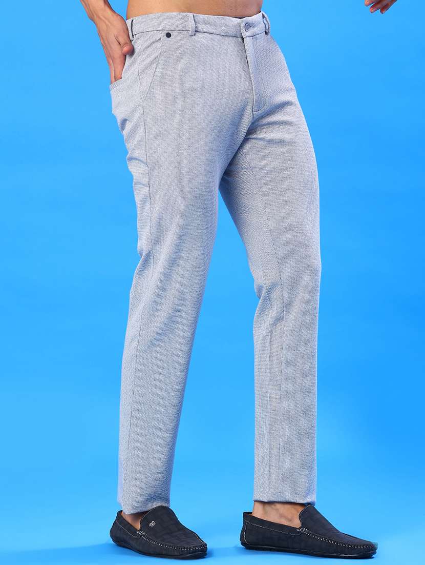 men solid mid rise flat front casual trouser - 22042619 -  Standard Image - 2