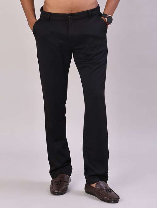 men solid mid rise flat front casual trouser - 22042621 -  Standard Image - 0