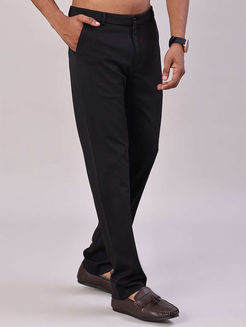 men solid mid rise flat front casual trouser - 22042621 -  Standard Image - 2