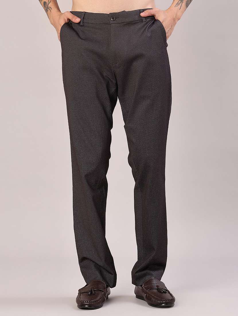 men solid mid rise flat front casual trouser