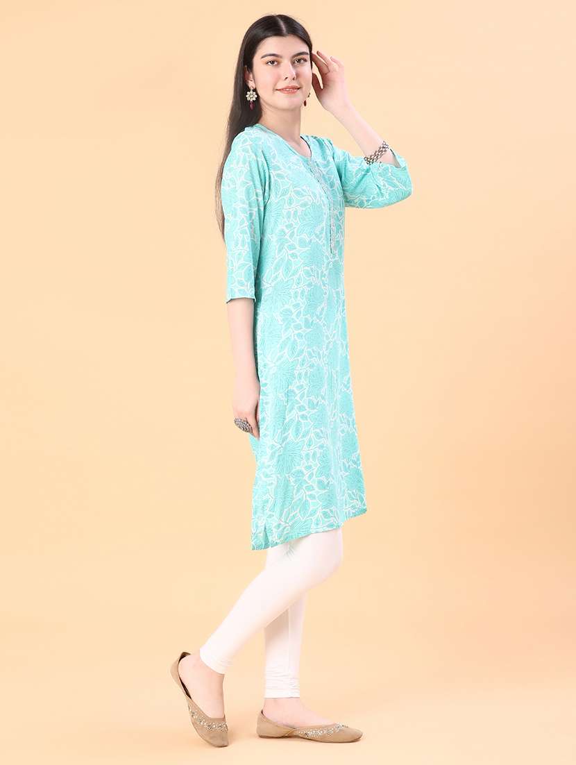women printed three quarter sleeve straight kurta - 22042682 -  Standard Image - 2