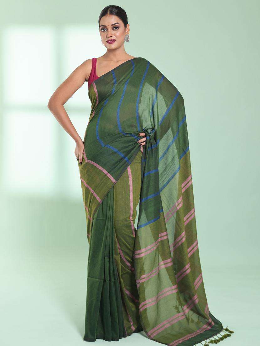 women striped handloom saree with blouse