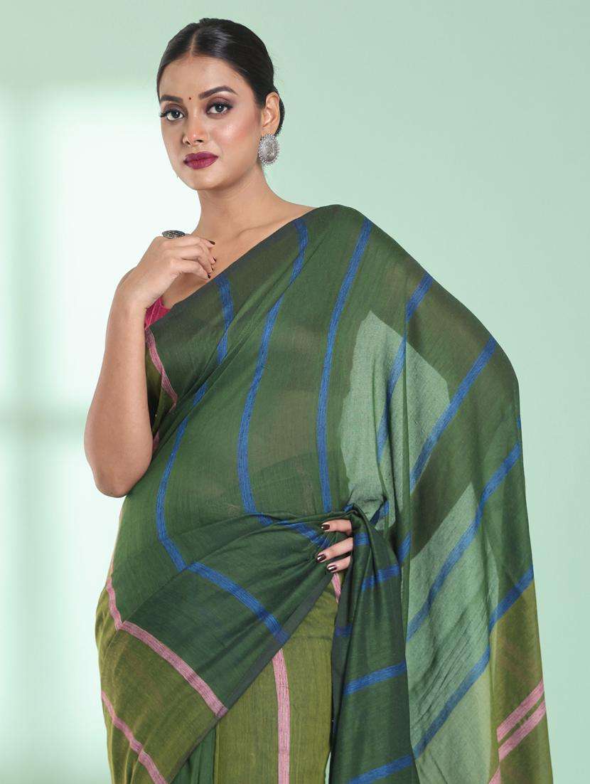 women striped handloom saree with blouse - 22042719 -  Standard Image - 2